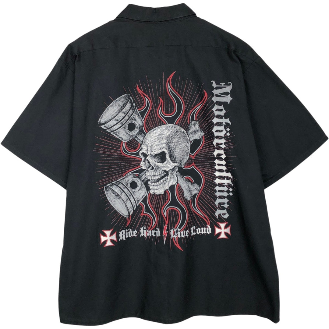 Red Kap Skull Pattern Tribal Short-Sleeve Work Shirt Box Shirt Men's XXL Equivalent polyester black type Vintage Second Hand