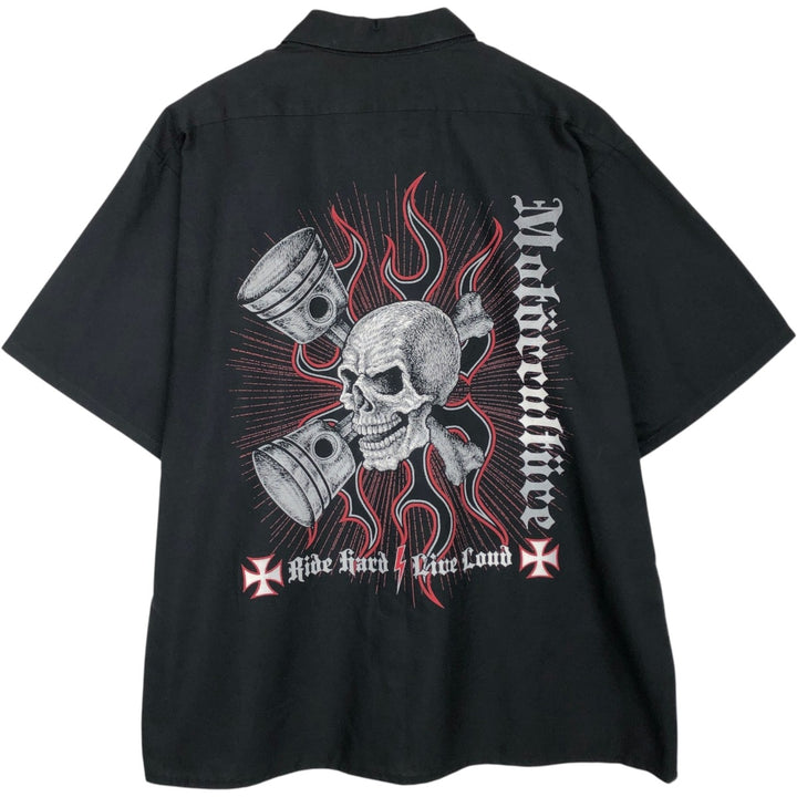 Red Kap Skull Pattern Tribal Short-Sleeve Work Shirt Box Shirt Men's XXL Equivalent polyester black type Vintage Second Hand
