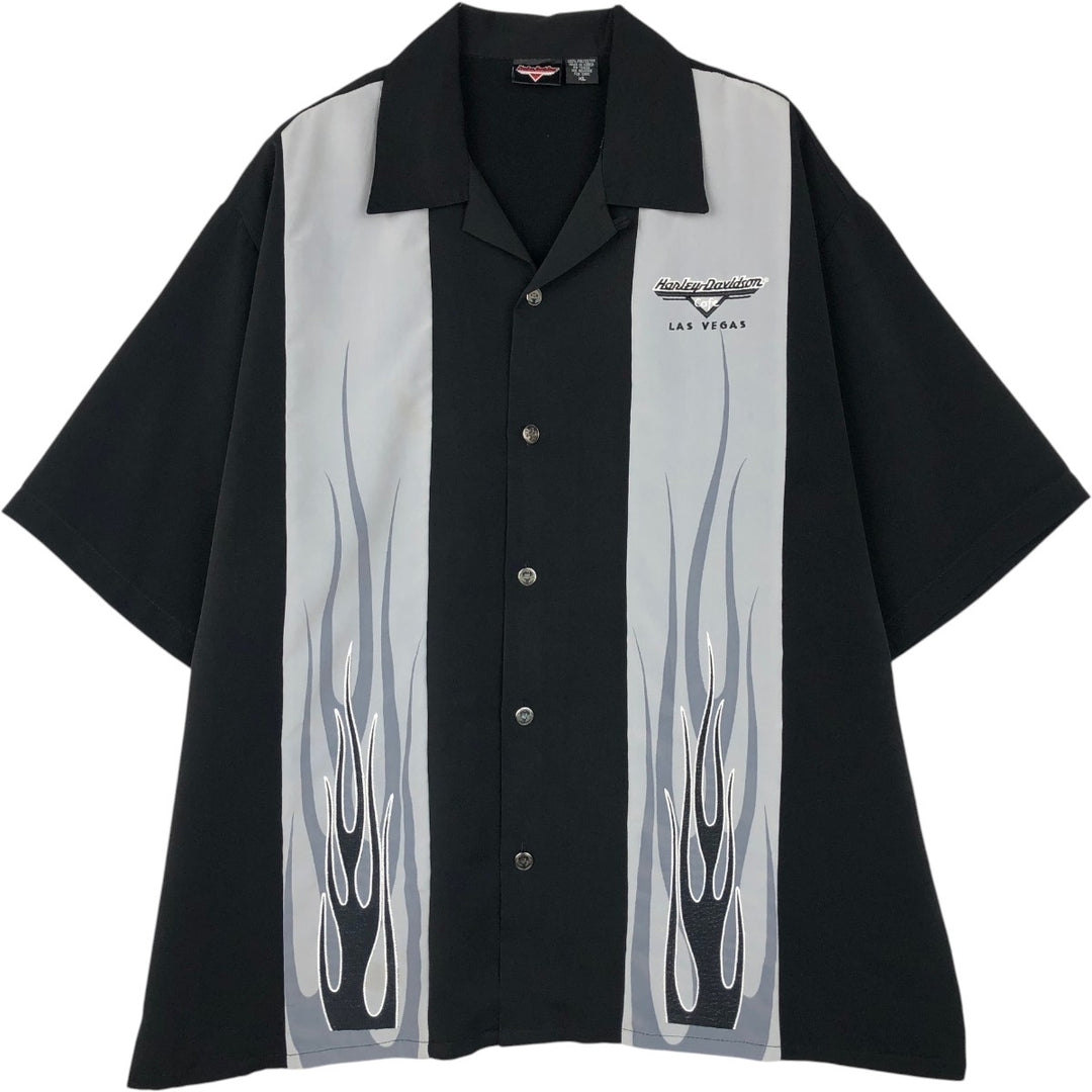 Harley-Davidson Cafe Open Collar Short Sleeve Work Shirt, Boxy Shirt, Men's Size XL (approx.) polyester black type Vintage Second Hand