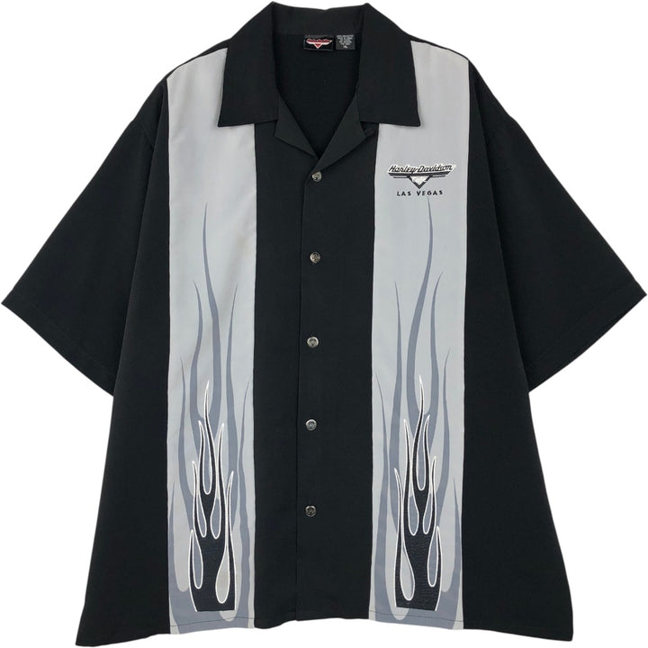 Harley-Davidson Cafe Open Collar Short Sleeve Work Shirt, Boxy Shirt, Men's Size XL (approx.) polyester black type Vintage Second Hand