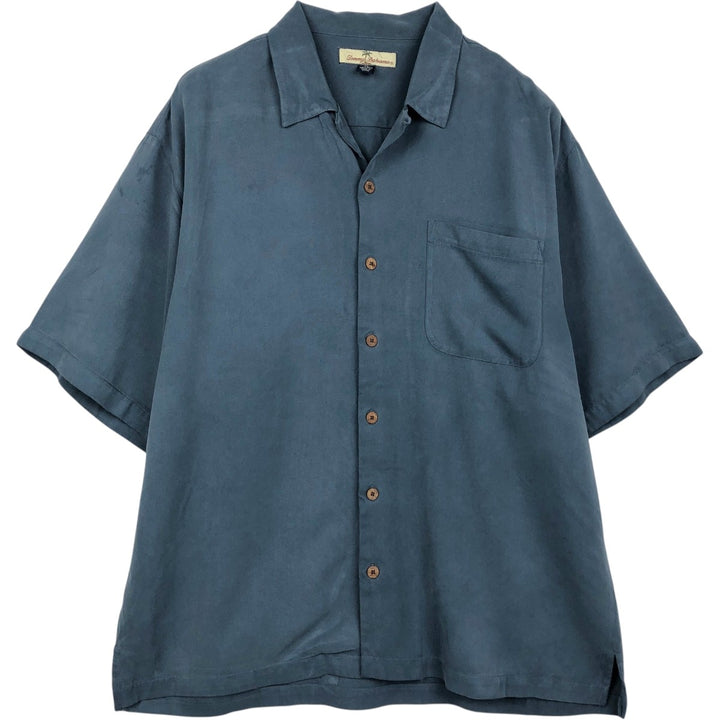 Tommy Bahama Relax Short-Sleeve Open-Collar Silk Shirt, Boxy Fit, Men's Size XL silk Charcoal Vintage Second Hand