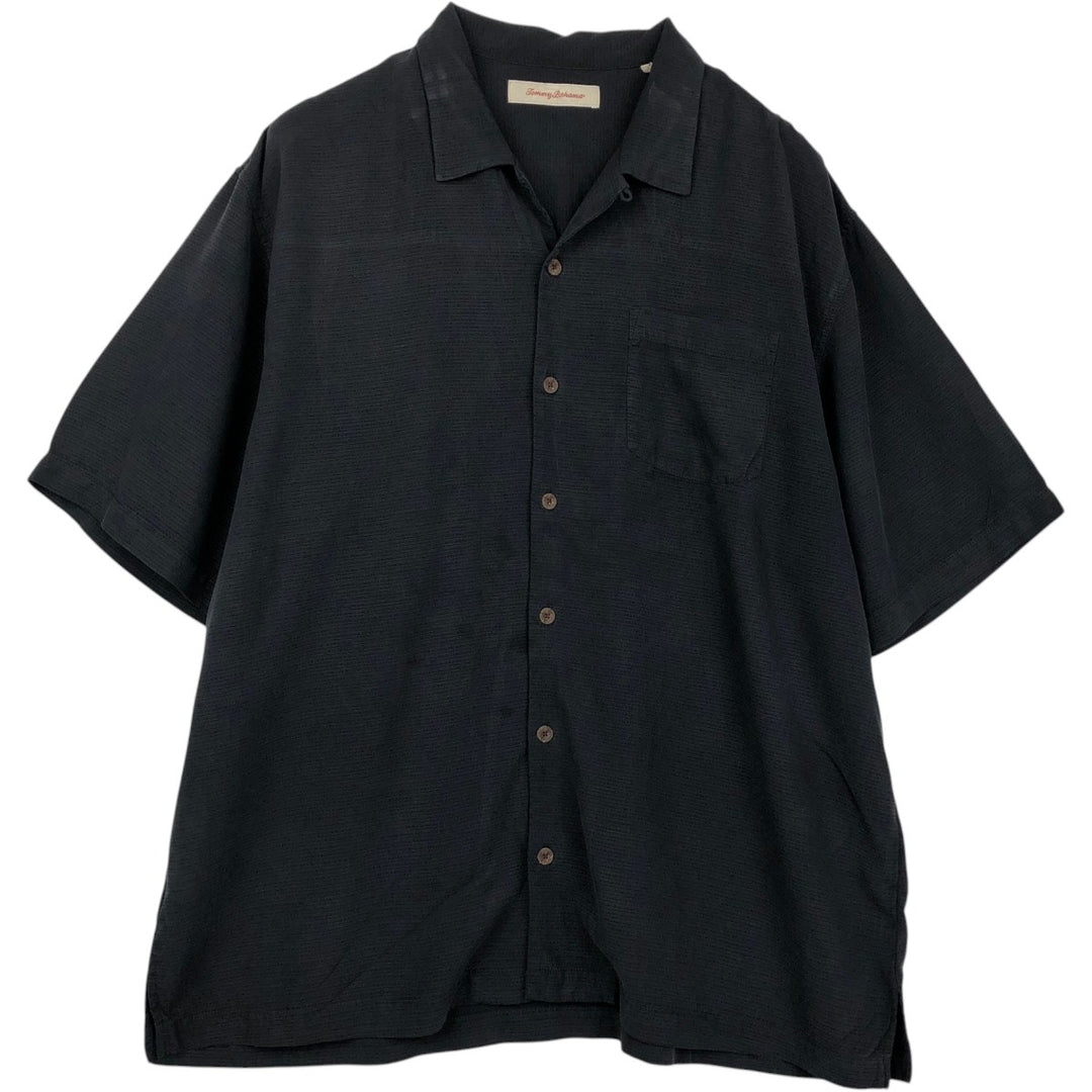 Tommy Bahama striped pattern short-sleeved open-collar silk shirt, boxy fit, men's size XL. silk black type Vintage Second Hand