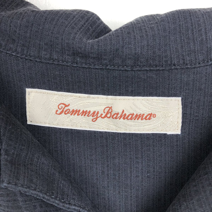 Tommy Bahama striped pattern short-sleeved open-collar silk shirt, boxy fit, men's size XL. silk black type Vintage Second Hand