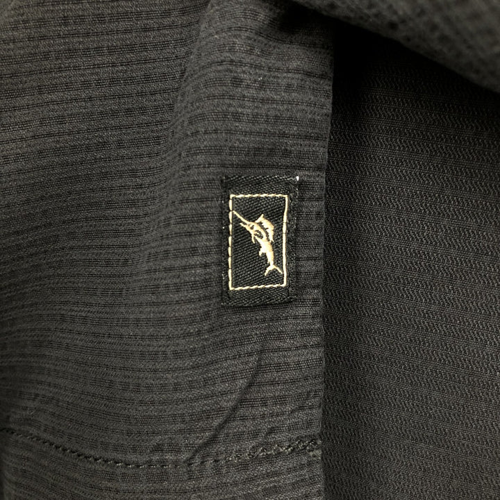 Tommy Bahama striped pattern short-sleeved open-collar silk shirt, boxy fit, men's size XL. silk black type Vintage Second Hand