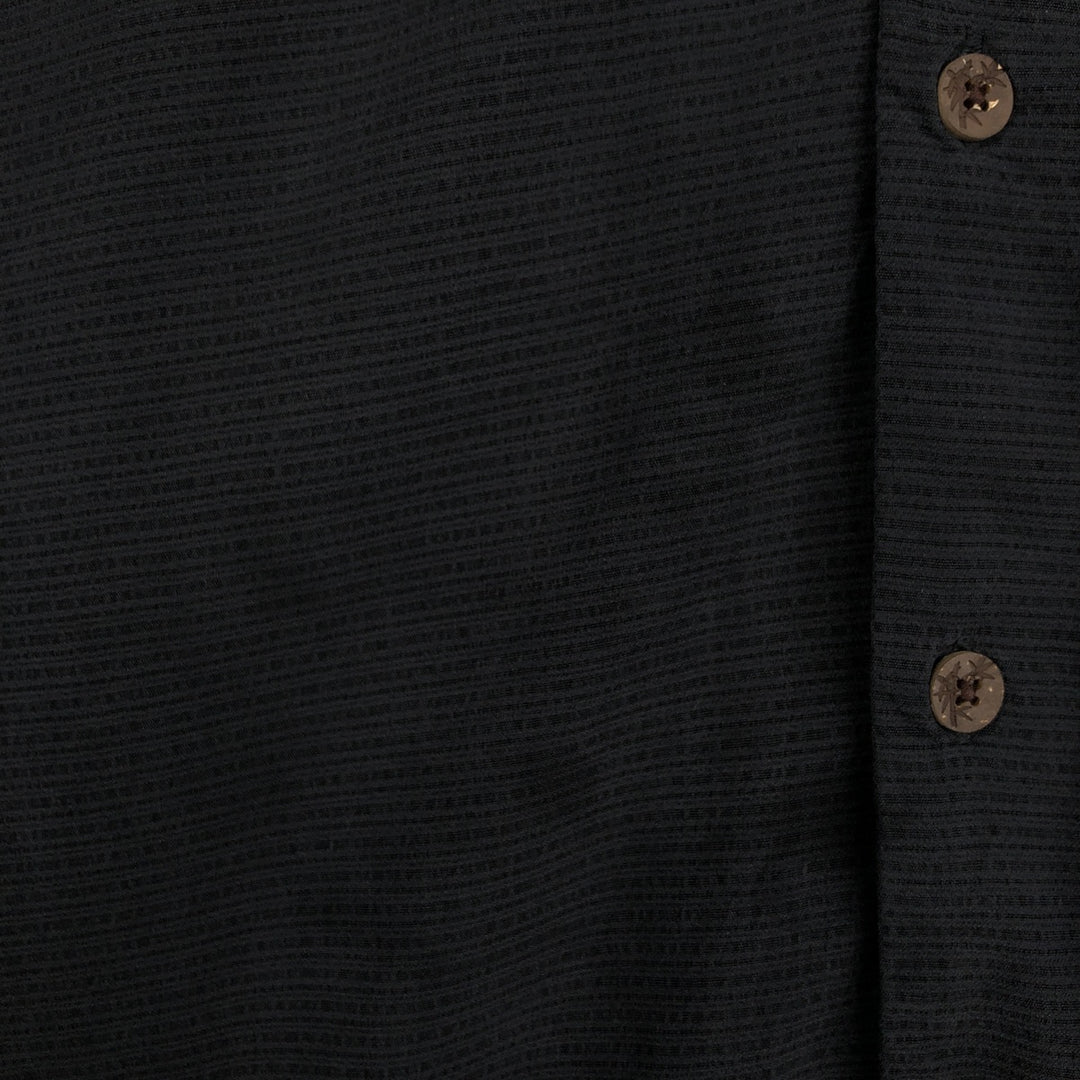 Tommy Bahama striped pattern short-sleeved open-collar silk shirt, boxy fit, men's size XL. silk black type Vintage Second Hand