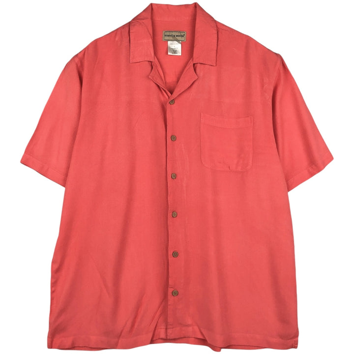 Scandia Woods Short-Sleeve Open-Collar Rayon Shirt, Men's Size L (Equivalent), Boxy Shirt Rayon pink type Vintage Second Hand