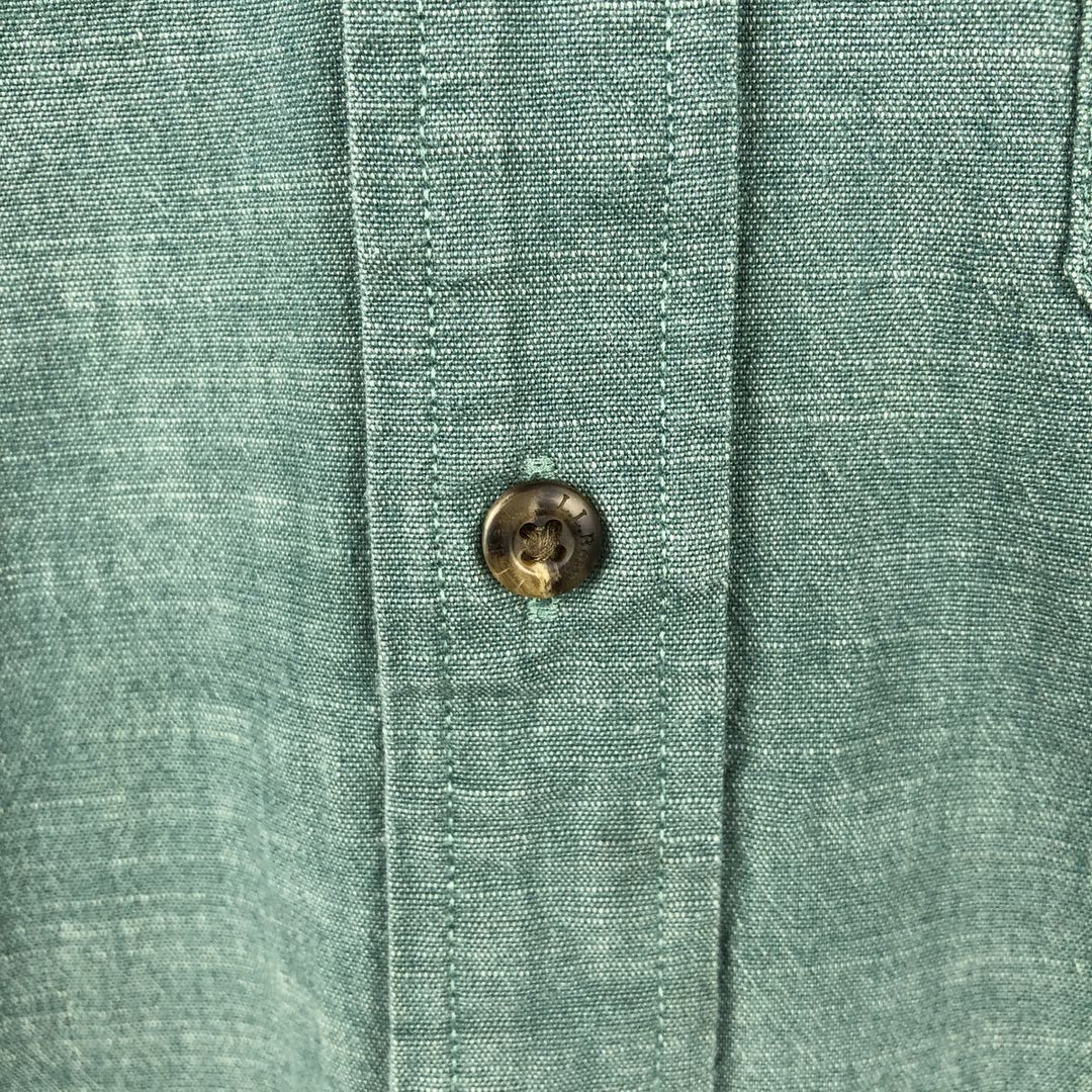 90s-00'S L.L.Bean SLIGHTLY FITTED Concealed Button-Down Short-Sleeve Button-Down Shirt, Boxy Shirt, Men's Size M (approx.) cotton green type Vintage Second Hand