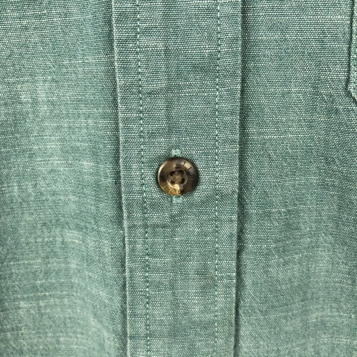 90s-00'S L.L.Bean SLIGHTLY FITTED Concealed Button-Down Short-Sleeve Button-Down Shirt, Boxy Shirt, Men's Size M (approx.) cotton green type Vintage Second Hand