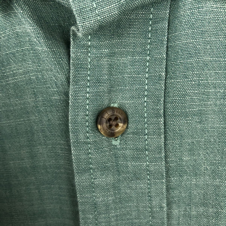 90s-00'S L.L.Bean SLIGHTLY FITTED Concealed Button-Down Short-Sleeve Button-Down Shirt, Boxy Shirt, Men's Size M (approx.) cotton green type Vintage Second Hand