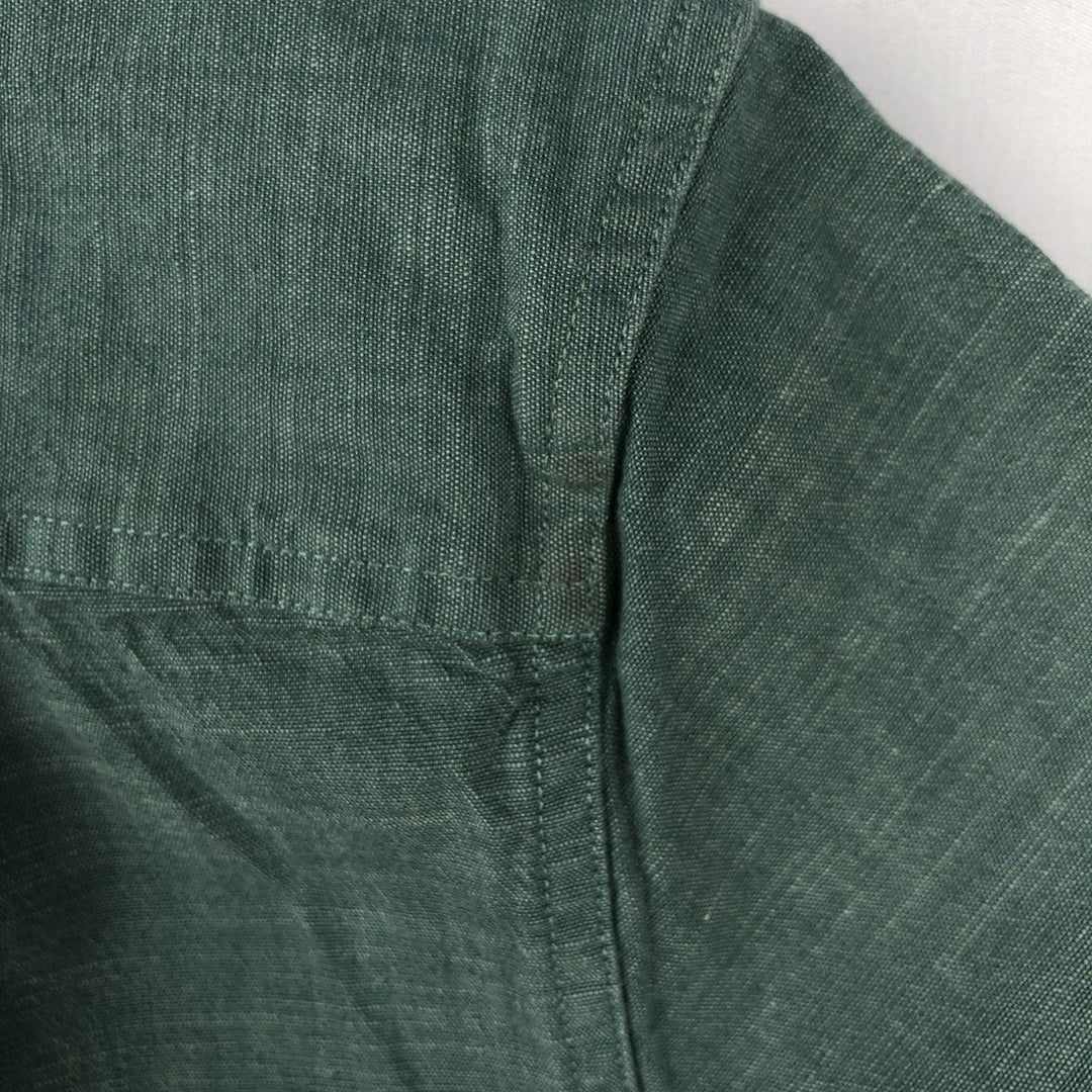 90s-00'S L.L.Bean SLIGHTLY FITTED Concealed Button-Down Short-Sleeve Button-Down Shirt, Boxy Shirt, Men's Size M (approx.) cotton green type Vintage Second Hand