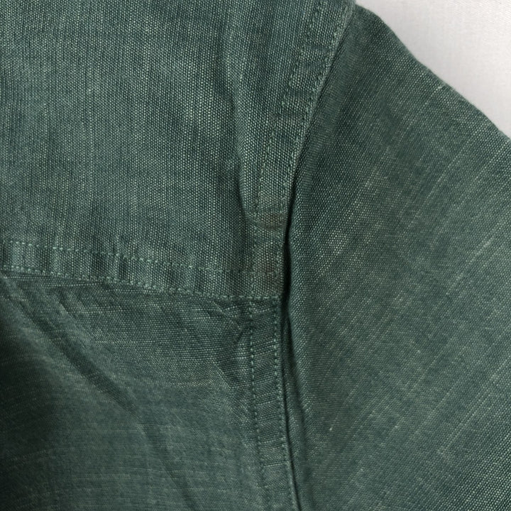 90s-00'S L.L.Bean SLIGHTLY FITTED Concealed Button-Down Short-Sleeve Button-Down Shirt, Boxy Shirt, Men's Size M (approx.) cotton green type Vintage Second Hand