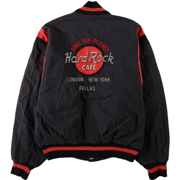 90'S Satin Jackets inc. HARD ROCK CAFE Blouson, Men's Size L (approx.), Vintage unclear black type Vintage Second Hand
