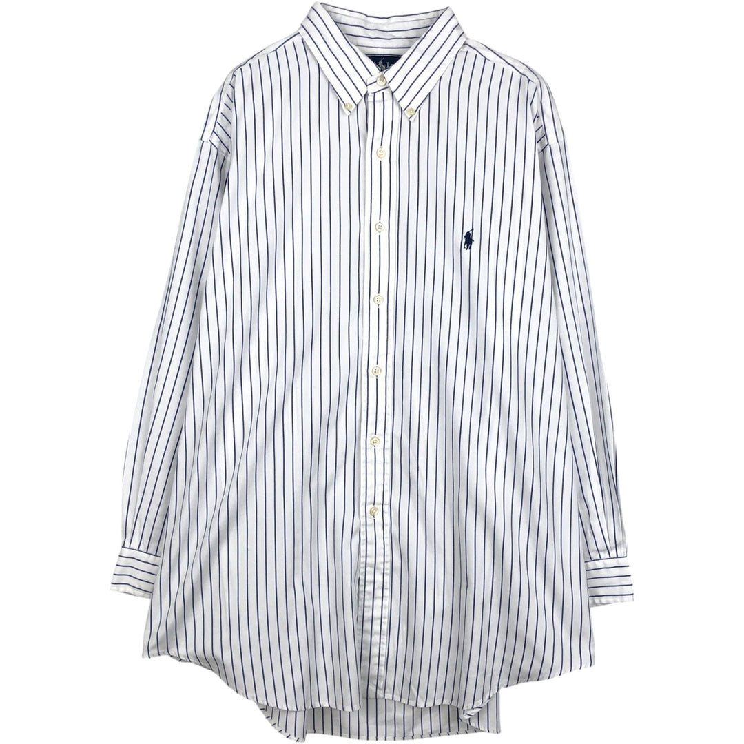 Ralph Lauren YAMOUTH Long-Sleeve Button-Down Striped Shirt, Men's Size XL (approx.) cotton blue type Vintage Second Hand