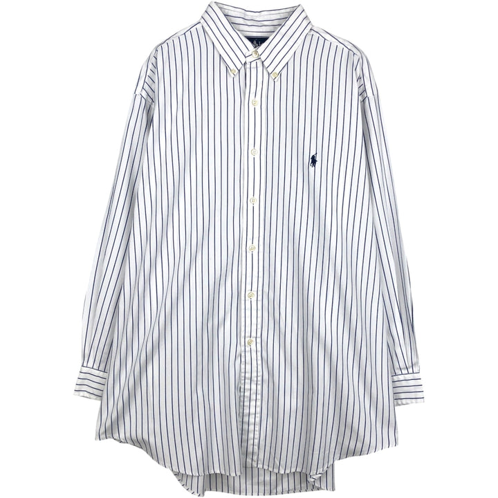 Ralph Lauren YAMOUTH Long-Sleeve Button-Down Striped Shirt, Men's Size XL (approx.) cotton blue type Vintage Second Hand
