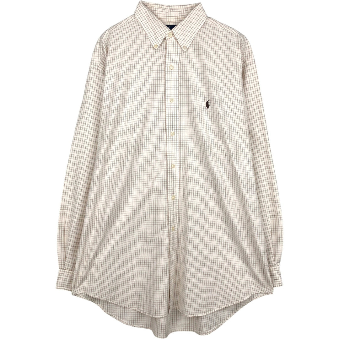 Ralph Lauren BLAKE Check Pattern Long Sleeve Button-Down Check Shirt, Men's Size L cotton white type Vintage Second Hand