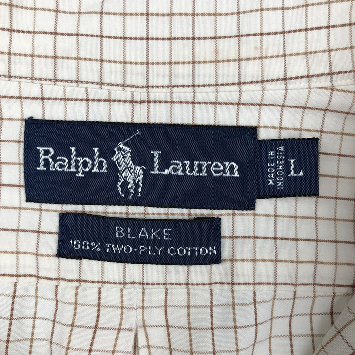 Ralph Lauren BLAKE Check Pattern Long Sleeve Button-Down Check Shirt, Men's Size L cotton white type Vintage Second Hand