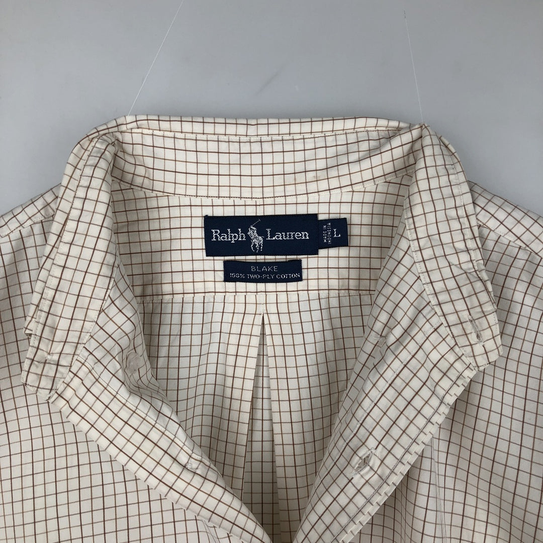 Ralph Lauren BLAKE Check Pattern Long Sleeve Button-Down Check Shirt, Men's Size L cotton white type Vintage Second Hand