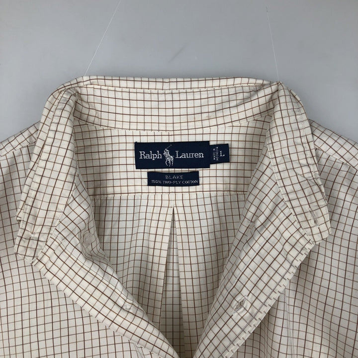 Ralph Lauren BLAKE Check Pattern Long Sleeve Button-Down Check Shirt, Men's Size L cotton white type Vintage Second Hand
