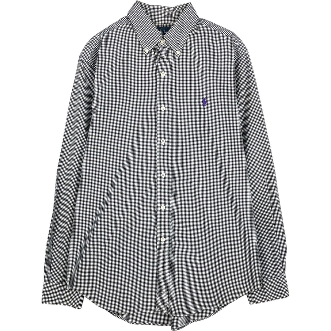 Ralph Lauren Classic Fit Gingham Check Long Sleeve Button Down Check Shirt Men's M unclear black type Vintage Second Hand
