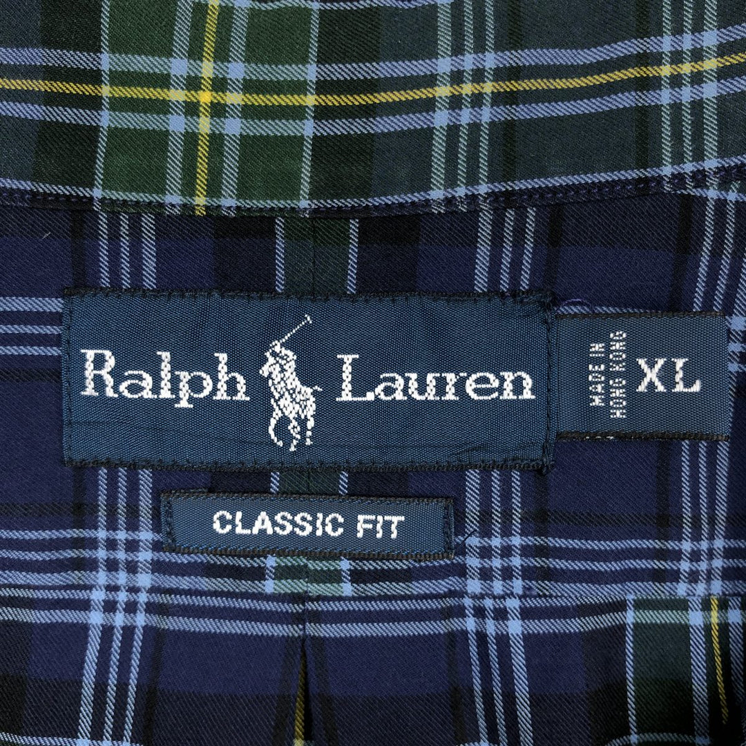 Ralph Lauren Classic Fit Long Sleeve Button Down Check Shirt Men's XL cotton navy blue type Vintage Second Hand