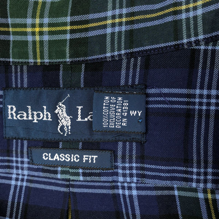 Ralph Lauren Classic Fit Long Sleeve Button Down Check Shirt Men's XL cotton navy blue type Vintage Second Hand
