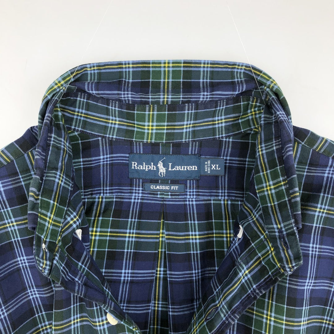 Ralph Lauren Classic Fit Long Sleeve Button Down Check Shirt Men's XL cotton navy blue type Vintage Second Hand