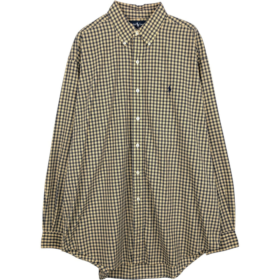 Ralph Lauren BLAKE long sleeve button down check shirt, men's size L cotton navy blue type Vintage Second Hand