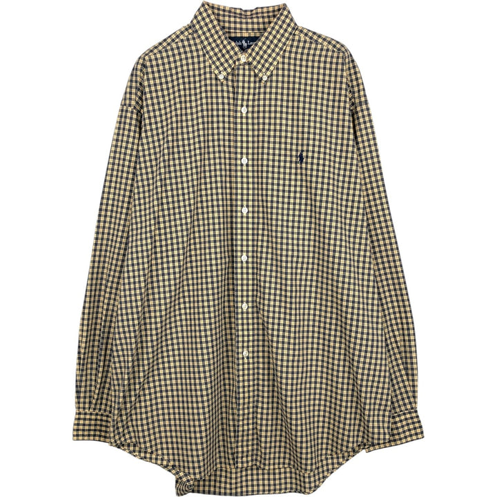Ralph Lauren BLAKE long sleeve button down check shirt, men's size L cotton navy blue type Vintage Second Hand