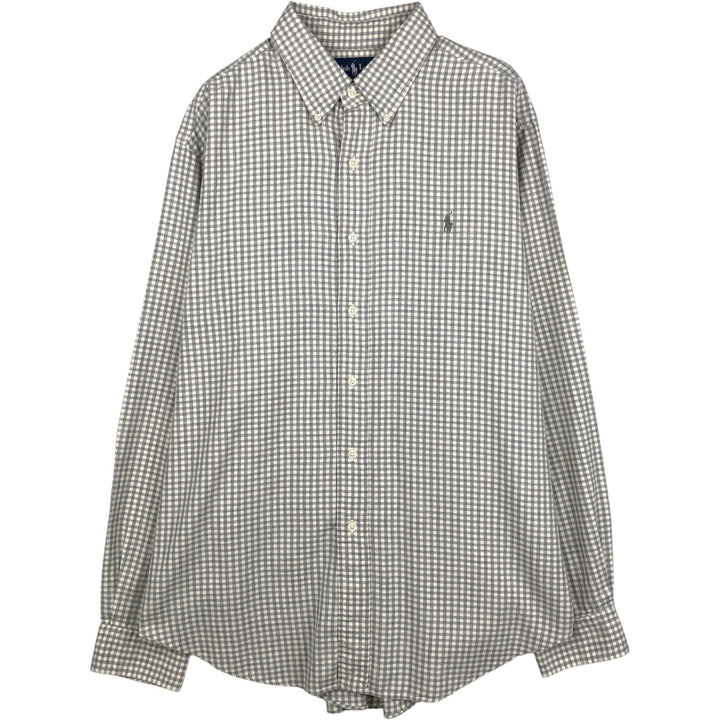 Ralph Lauren CLASSIC FIT Check Pattern Long-Sleeve Button-Down Check Shirt, Men's Size XL (approx.) cotton gray type Vintage Second Hand