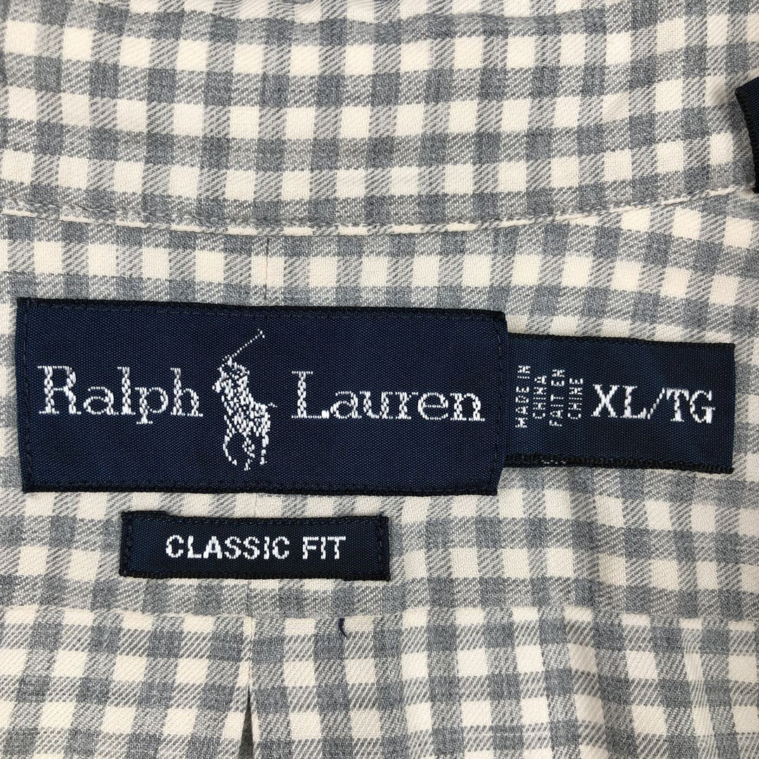 Ralph Lauren CLASSIC FIT Check Pattern Long-Sleeve Button-Down Check Shirt, Men's Size XL (approx.) cotton gray type Vintage Second Hand