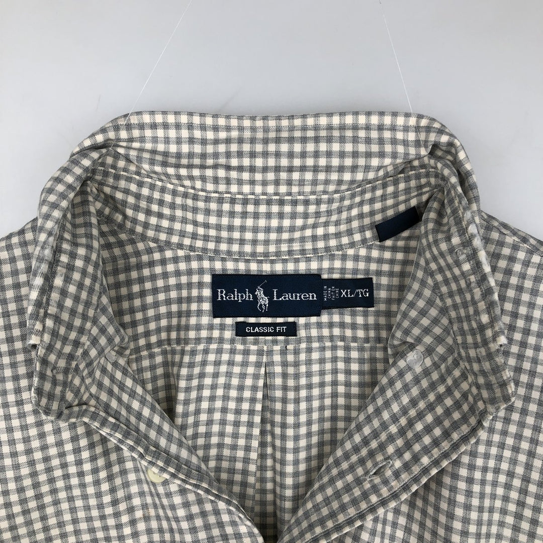 Ralph Lauren CLASSIC FIT Check Pattern Long-Sleeve Button-Down Check Shirt, Men's Size XL (approx.) cotton gray type Vintage Second Hand