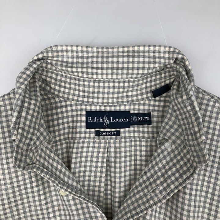 Ralph Lauren CLASSIC FIT Check Pattern Long-Sleeve Button-Down Check Shirt, Men's Size XL (approx.) cotton gray type Vintage Second Hand
