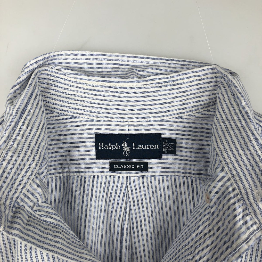 Ralph Lauren Classic Fit Long Sleeve Button Down Striped Shirt, Men's Size L cotton blue type Vintage Second Hand