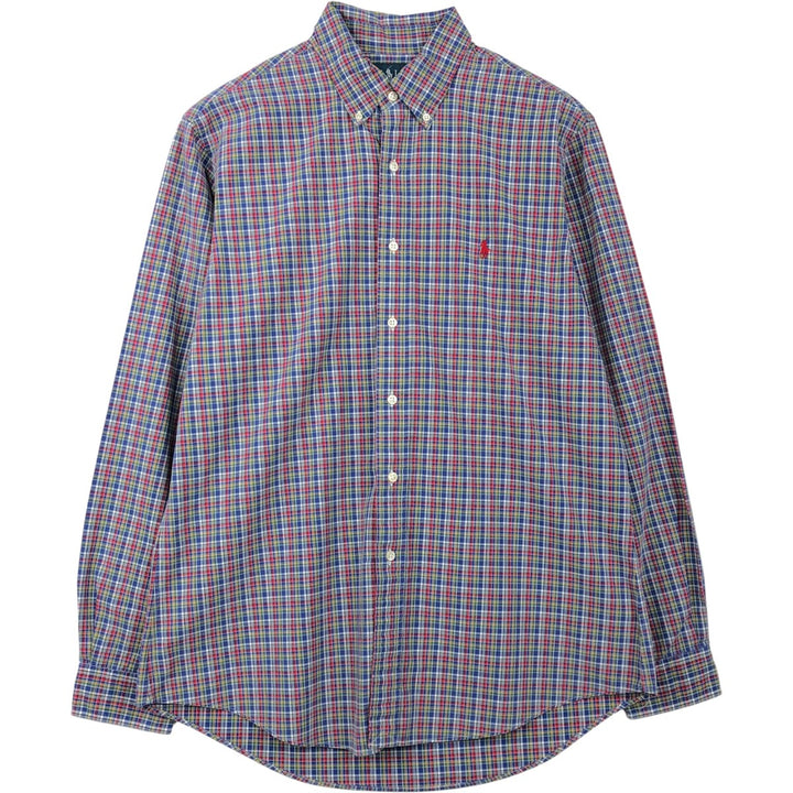 Ralph Lauren long sleeve button down check shirt, men's size L cotton blue type Vintage Second Hand