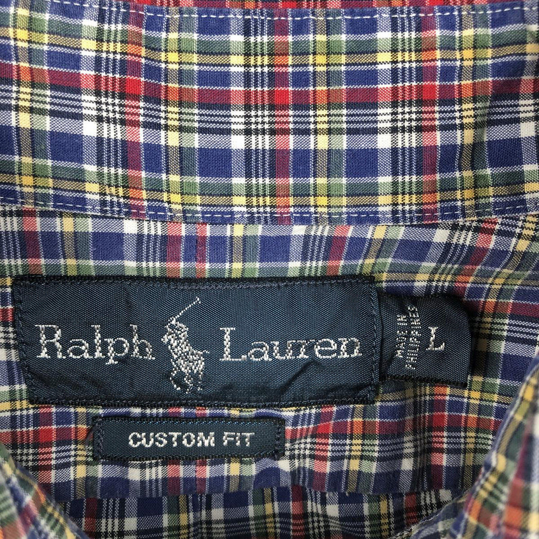 Ralph Lauren long sleeve button down check shirt, men's size L cotton blue type Vintage Second Hand