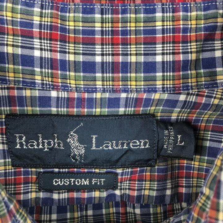 Ralph Lauren long sleeve button down check shirt, men's size L cotton blue type Vintage Second Hand