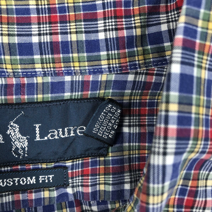 Ralph Lauren long sleeve button down check shirt, men's size L cotton blue type Vintage Second Hand