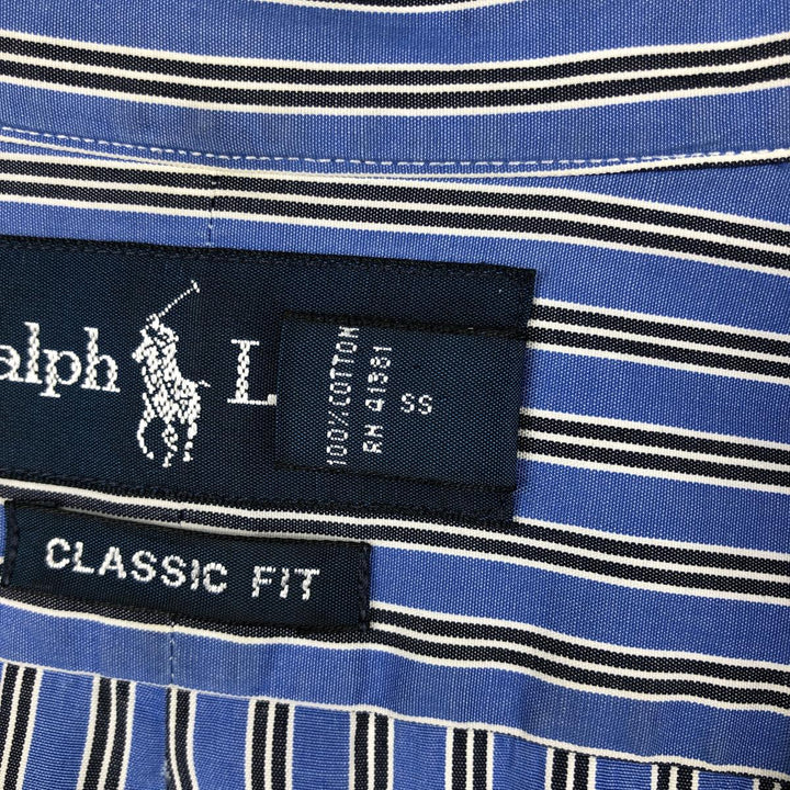 Ralph Lauren Classic Fit Multi Stripe Long Sleeve Button Down Striped Shirt Men's Size L cotton blue type Vintage Second Hand