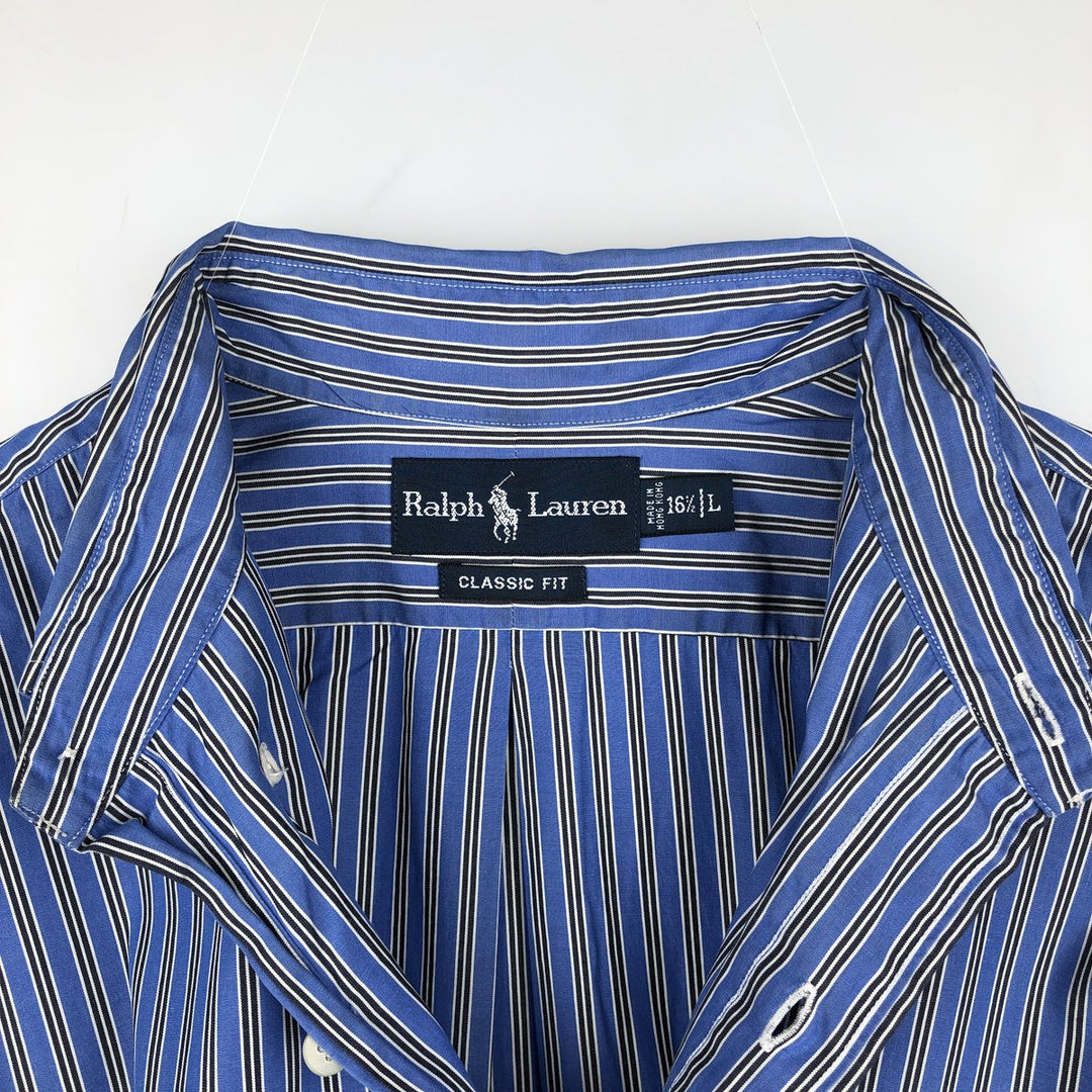 Ralph Lauren Classic Fit Multi Stripe Long Sleeve Button Down Striped Shirt Men's Size L cotton blue type Vintage Second Hand