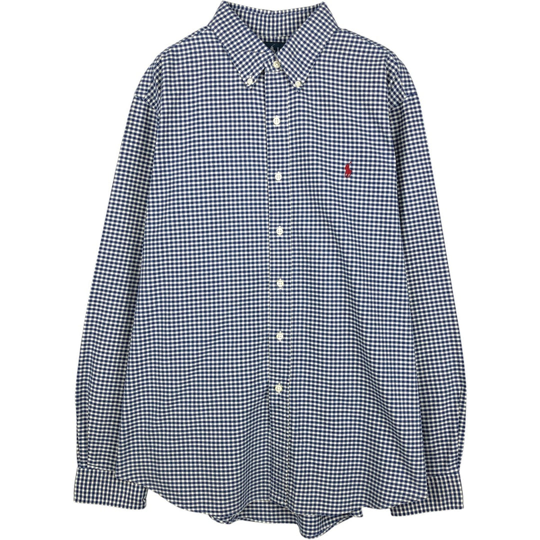 Ralph Lauren CUSTOM FIT Gingham Check Long Sleeve Button Down Check Shirt Men's XL cotton blue type Vintage Second Hand