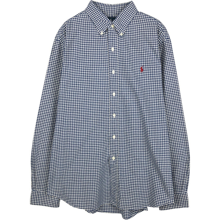 Ralph Lauren CUSTOM FIT Gingham Check Long Sleeve Button Down Check Shirt Men's XL cotton blue type Vintage Second Hand