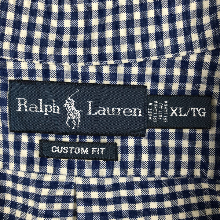 Ralph Lauren CUSTOM FIT Gingham Check Long Sleeve Button Down Check Shirt Men's XL cotton blue type Vintage Second Hand