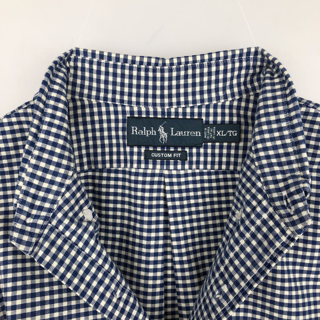 Ralph Lauren CUSTOM FIT Gingham Check Long Sleeve Button Down Check Shirt Men's XL cotton blue type Vintage Second Hand