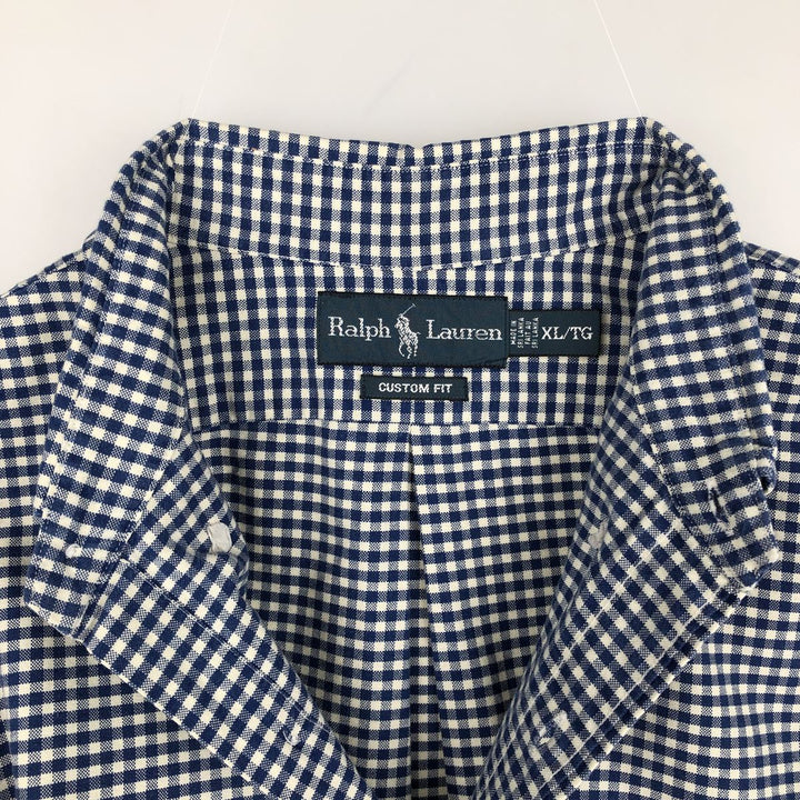 Ralph Lauren CUSTOM FIT Gingham Check Long Sleeve Button Down Check Shirt Men's XL cotton blue type Vintage Second Hand