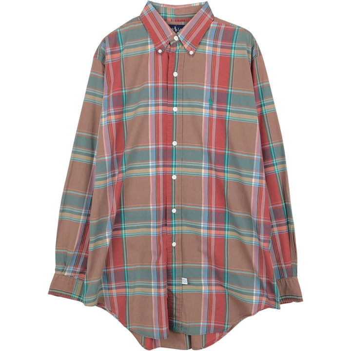 Ralph Lauren Madras Check Long Sleeve Button-Down Check Shirt, Men's Size L cotton red type Vintage Second Hand