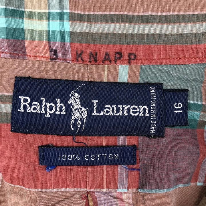 Ralph Lauren Madras Check Long Sleeve Button-Down Check Shirt, Men's Size L cotton red type Vintage Second Hand