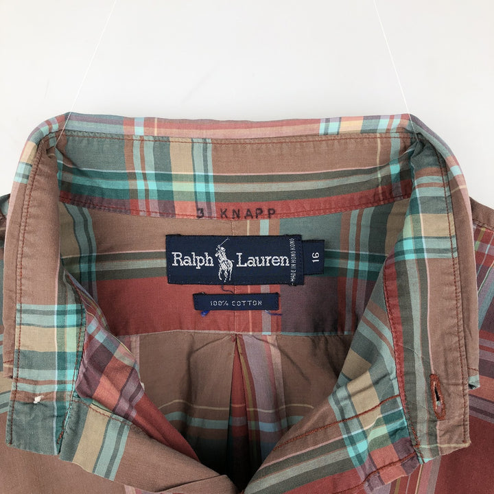 Ralph Lauren Madras Check Long Sleeve Button-Down Check Shirt, Men's Size L cotton red type Vintage Second Hand