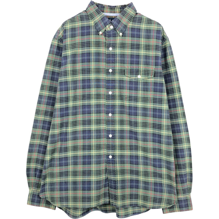 Ralph Lauren long sleeve button down check shirt, men's size L cotton green type Vintage Second Hand