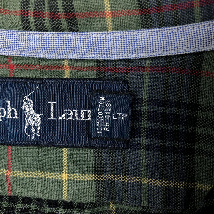 Ralph Lauren long sleeve button down check shirt, men's size L cotton green type Vintage Second Hand