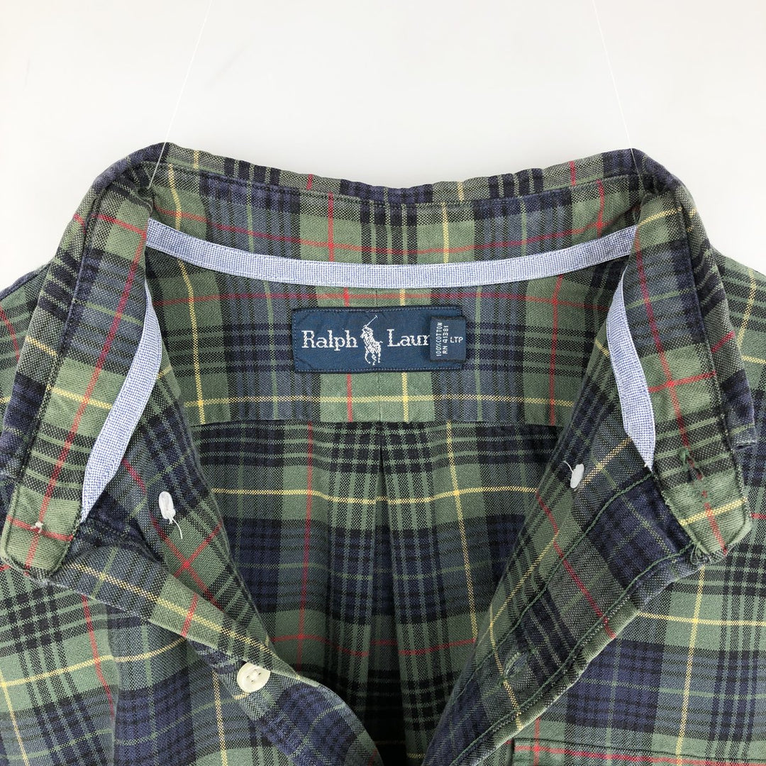 Ralph Lauren long sleeve button down check shirt, men's size L cotton green type Vintage Second Hand